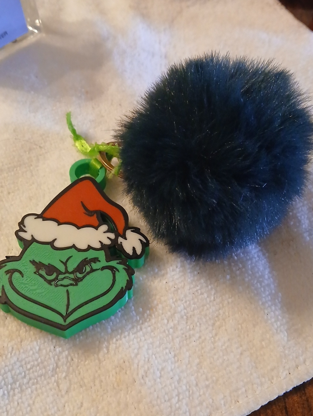 Green Grinch Pom Pom Keychain Charm Or Ornament